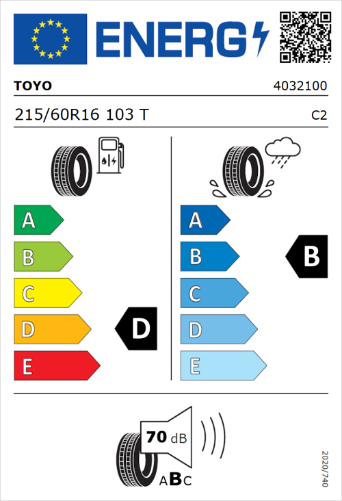 Tyre Label for Toyo Neva 215/60R16 103T