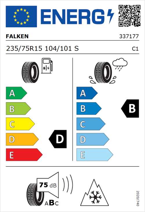 Tyre Label for Falken Wildpeak A/T AT3WA 235/75R15 104/101S