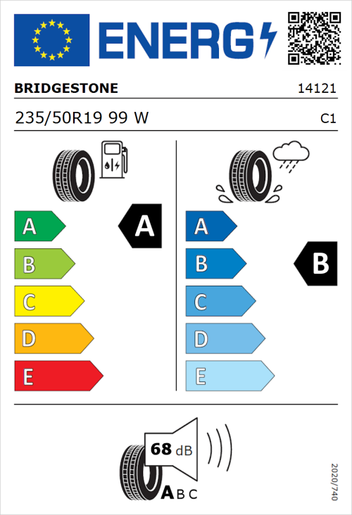 Tyre Label for Bridgestone Turanza T005 235/50R19 99W