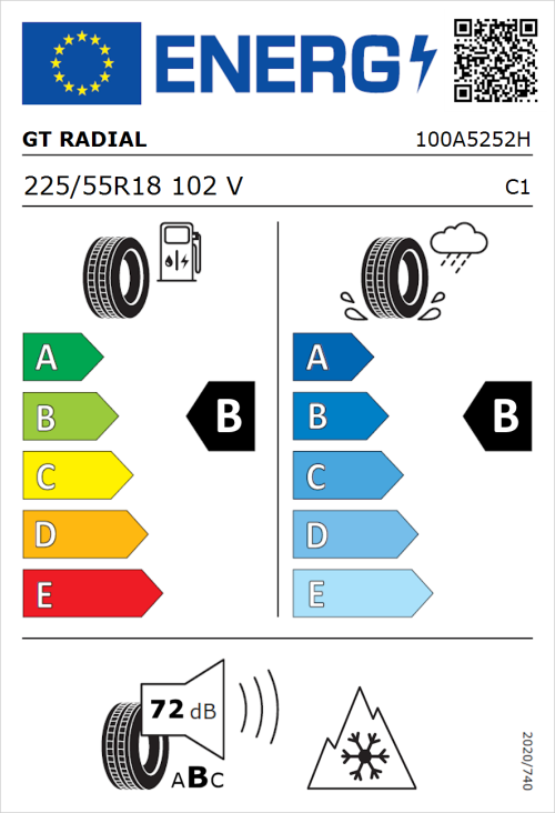 Tyre Label for GT Radial 4Seasons 225/55R18 102V