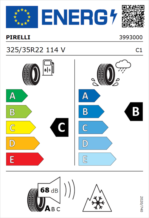 Tyre Label for Pirelli Scorpion Winter 325/35R22 114V