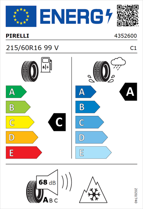 Tyre Label for Pirelli Cinturato All Season SF2 215/60R16 99V