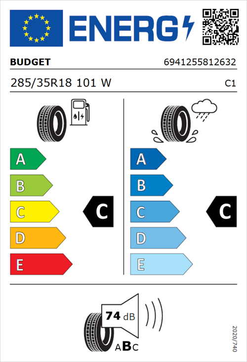 Tyre Label for Budget Budget 285/35R18 101W