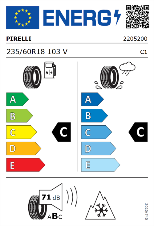 Tyre Label for Pirelli Scorpion Verde All Season 235/60R18 103V