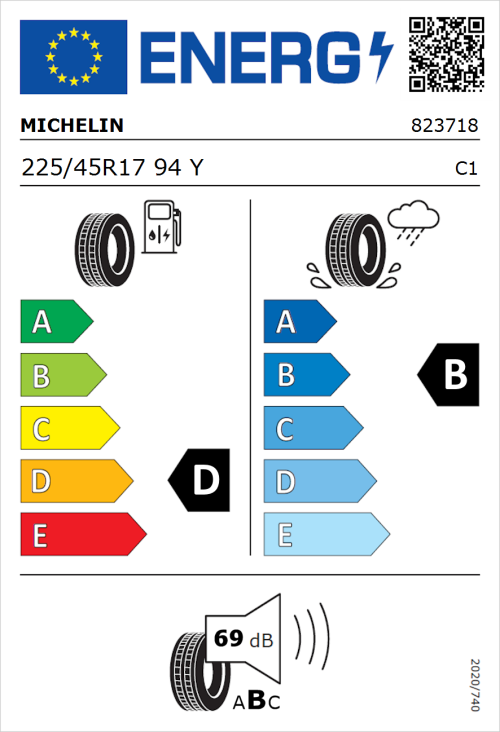 Tyre Label for Michelin Pilot Sport PS2 225/45R17 94Y