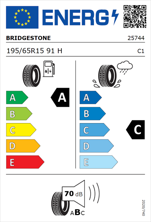 Tyre Label for Bridgestone Ecopia EP150 195/65R15 91H