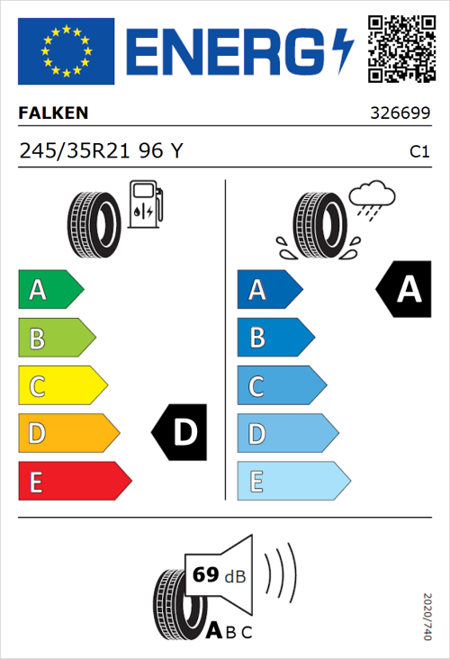 Tyre Label for Falken Azenis FK510 245/35R21 96Y